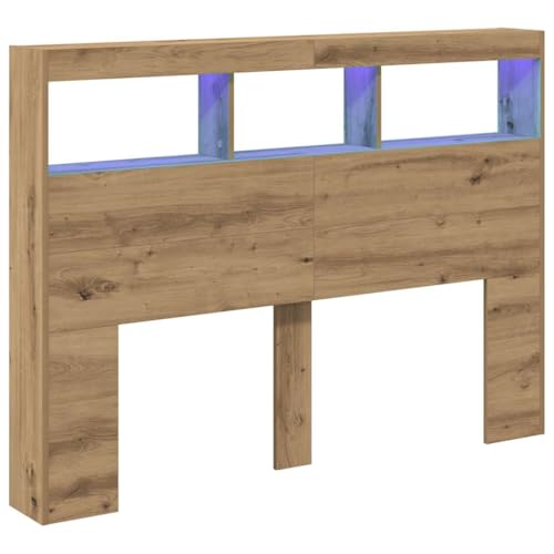 Tête de lit en chêne avec LED et rangement Tête de lit en chêne avec LED et rangement
