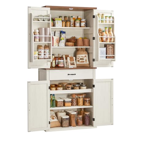 VASAGLE Buffet Haut Cuisine Blanc Rustique