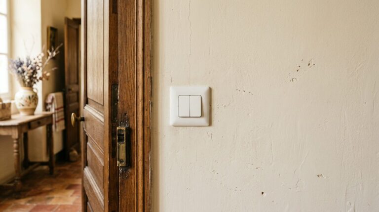 Interrupteur va-et-vient encastré mur intérieur Interrupteur va-et-vient blanc encastré près d'une porte intérieure