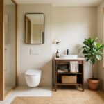 Salle de bain contemporaine et entretien sanitaire Salle de bain claire et soignée avec cuvette de toilettes blanche et plante verte
