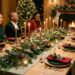 Table de Noël dressée avec un rouge profond et un vert sauge naturel