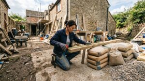 Mesure de matériaux de construction avant un calcul de volume en m3