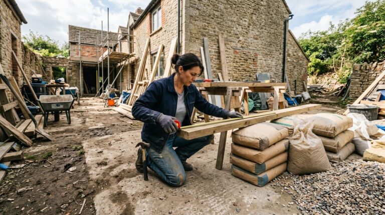 Mesure de matériaux de construction avant un calcul de volume en m3