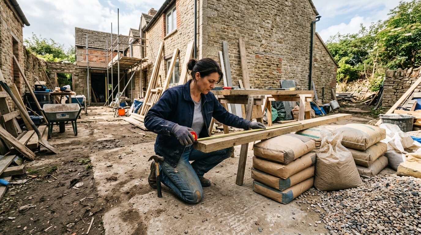 Mesure de matériaux de construction avant un calcul de volume en m3
