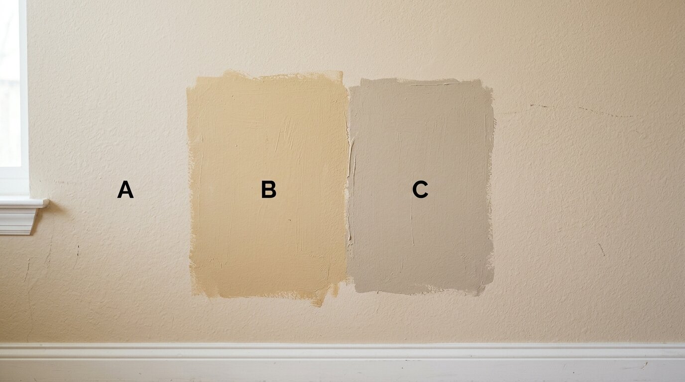 Raccord de peinture beige sur un mur intérieur Mur intérieur avec un raccord de peinture beige légèrement différent