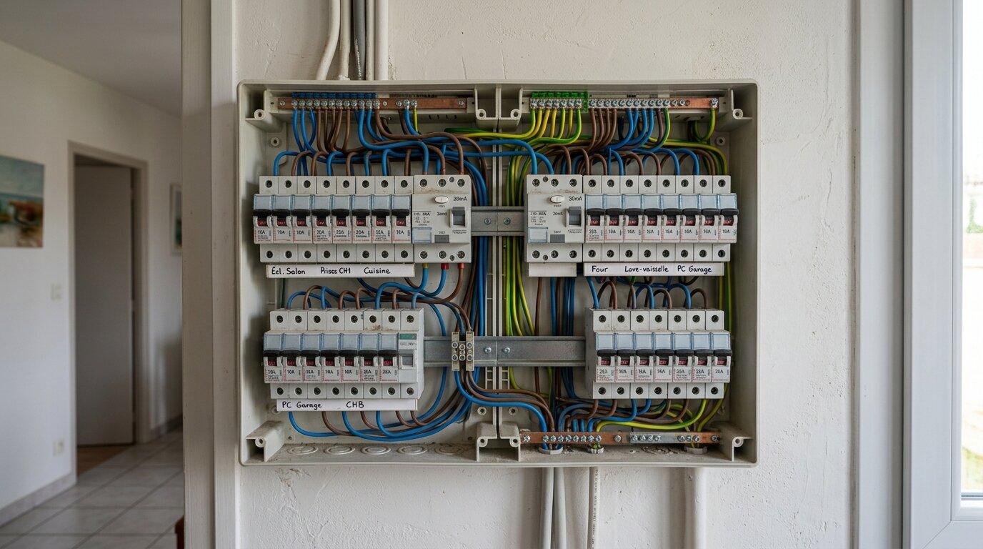 Tableau électrique disjoncteurs et différentiel Tableau électrique domestique avec disjoncteurs et interrupteur différentiel