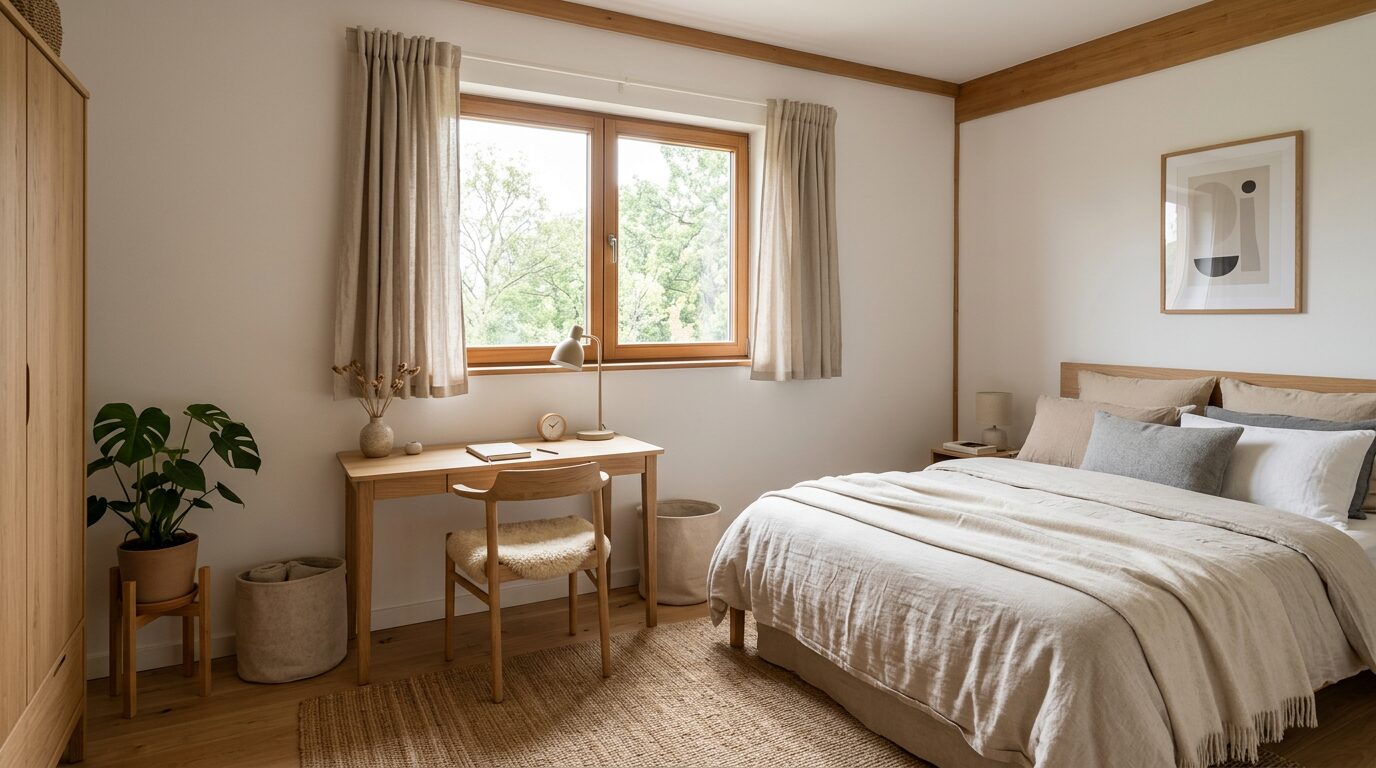 Fenêtre chambre lumière naturelle Chambre cosy avec fenêtre de taille moyenne apportant de la lumière naturelle