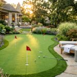 Décoration autour d'un putting green dans jardin Aménagement jardin avec putting green et mobilier