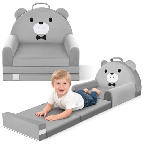 Canapé Enfant 2-en-1 Pliable en Velours Canapé Enfant 2-en-1 Pliable en Velours