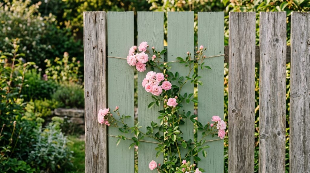 Clôture décorée avec des éléments floraux Clôture relookée avec fleurs et peinture colorée