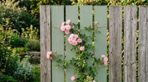 Clôture relookée avec fleurs et peinture colorée