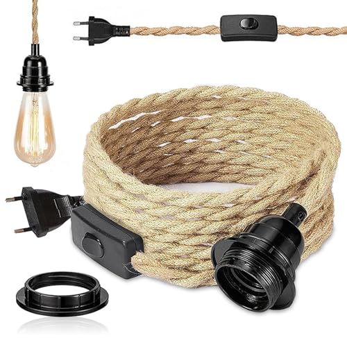 Lustre Corde de Chanvre avec Interrupteur