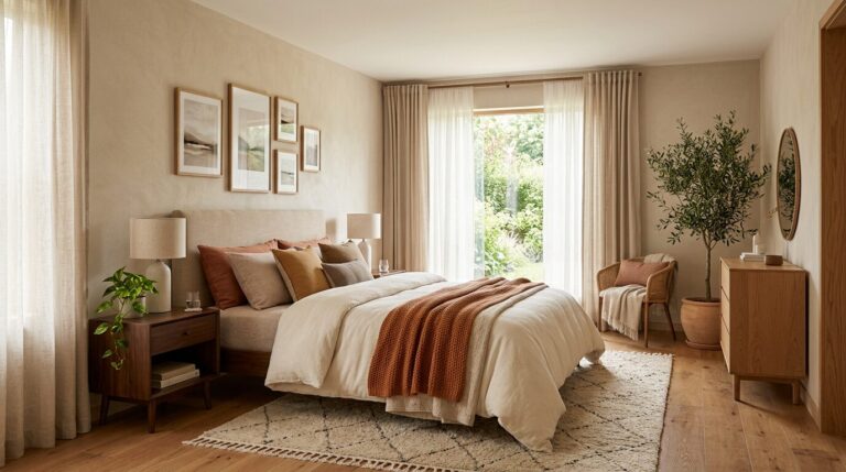 Chambre elegante avec palette de couleurs chaleureuse Chambre moderne avec palette de couleurs murales chaleureuse et douce
