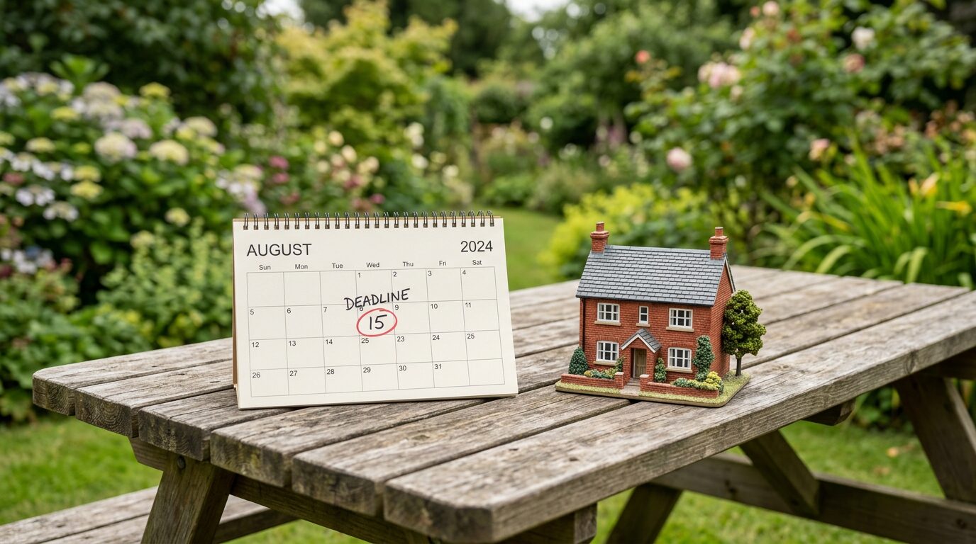 Calendrier et maquette de maison symbolisant un délai légal de travaux