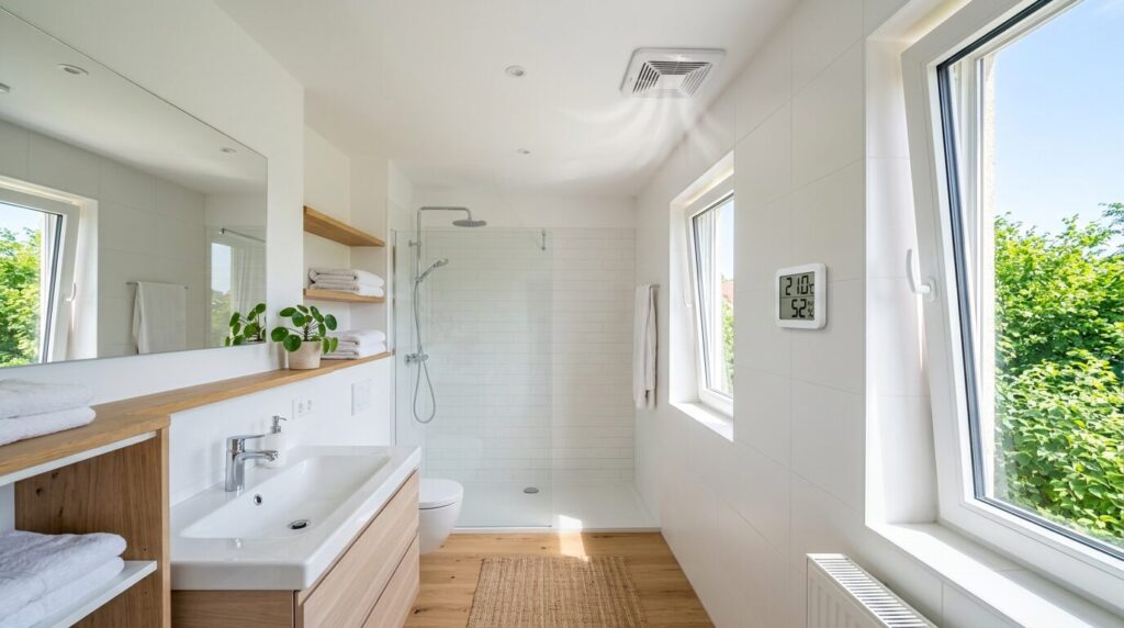 Salle de bain ventilee avec hygrometre pour prevenir la reapparition des moisissures