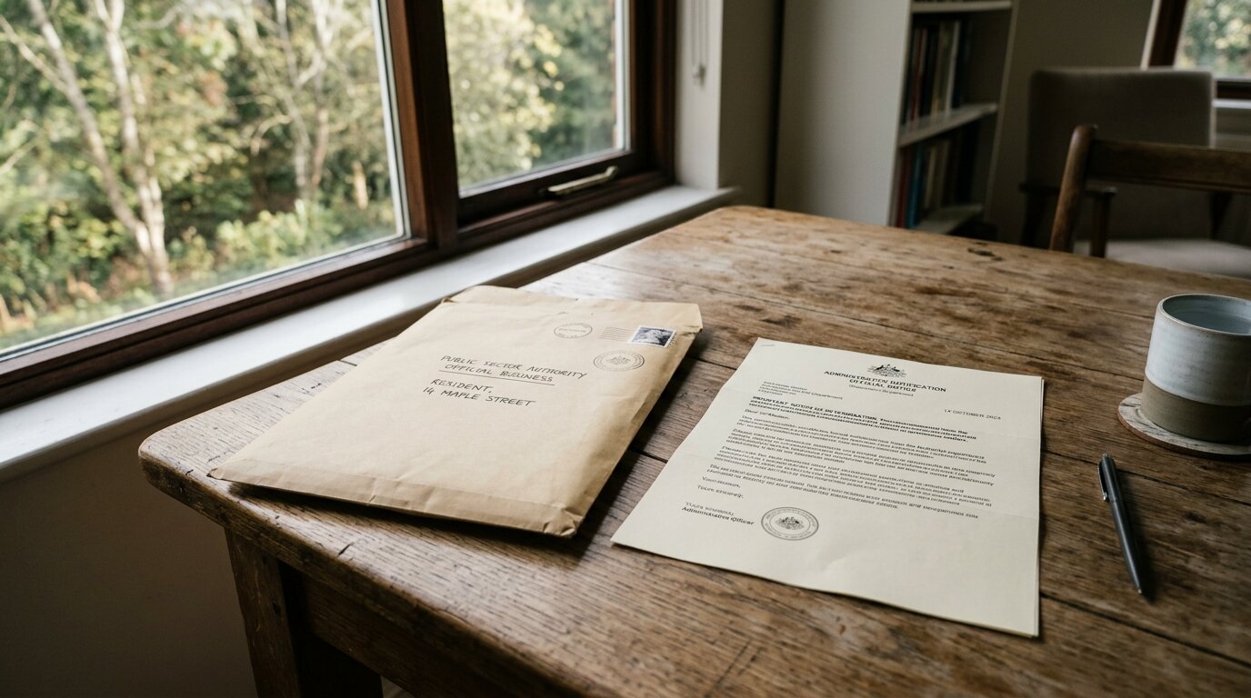 Courrier administratif officiel posé sur une table près d'une fenêtre