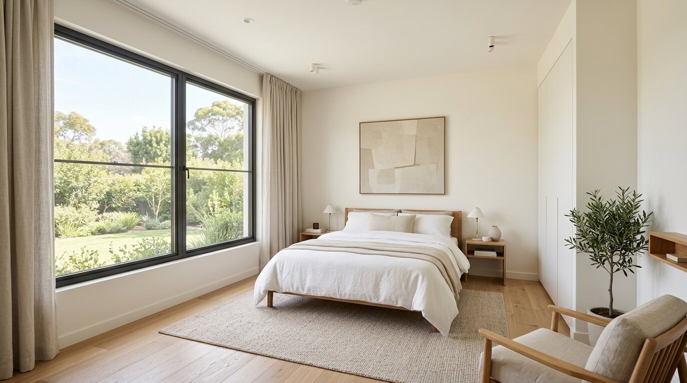 Interieur propre et lumineux sans insectes Chambre lumineuse et bien entretenue avec moustiquaire a la fenetre