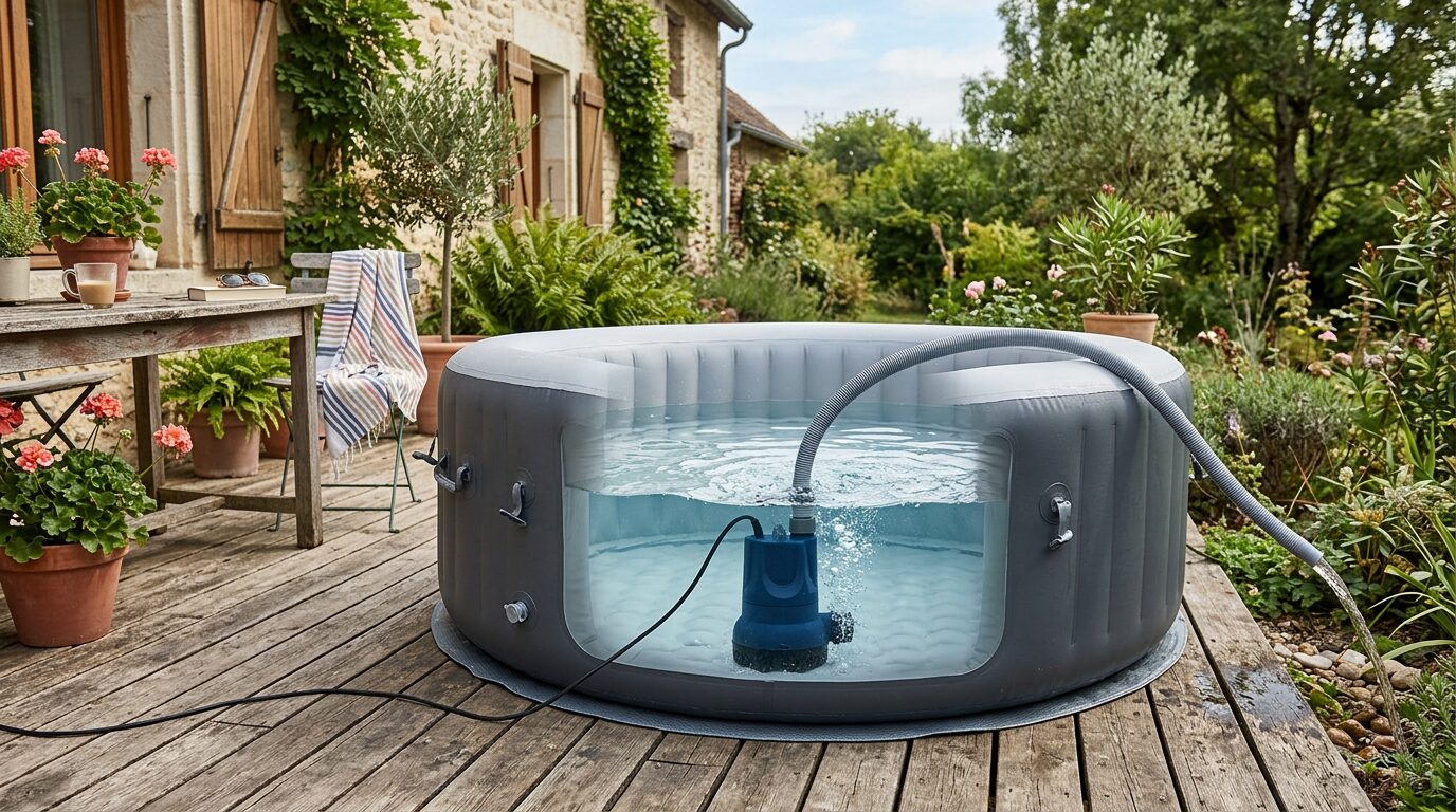 Pompe électrique de vidange dans un spa gonflable Pompe submersible électrique posée au fond d'un spa gonflable pour accélérer la vidange