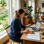 Personne calculant un budget de travaux de rénovation sur un ordinateur