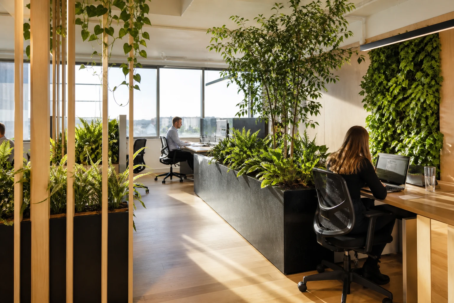 Végétation intégrée dans l’aménagement des bureaux