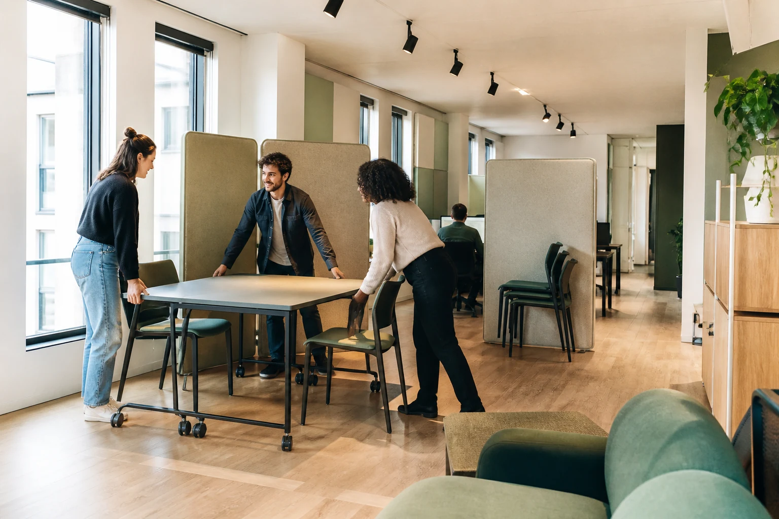 Mobilier mobile dans un espace de bureau flexible