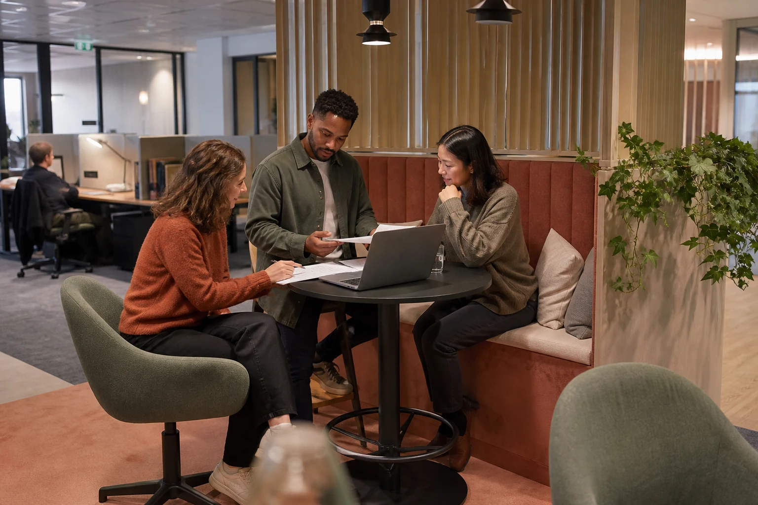 Espace informel aménagé pour une réunion de travail