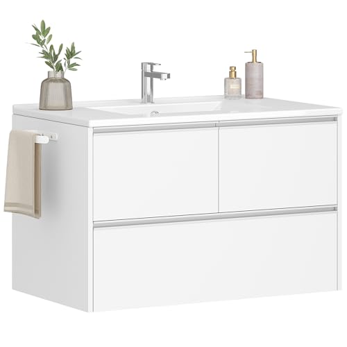 Meuble Lavabo Suspendu en Céramique Blanc