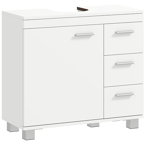 Meuble sous lavabo HOMCOM Blanc 3 Tiroirs