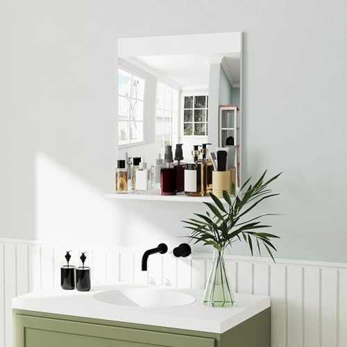 Miroir de Salle de Bain avec Étagère Blanc Miroir de Salle de Bain avec Étagère Blanc