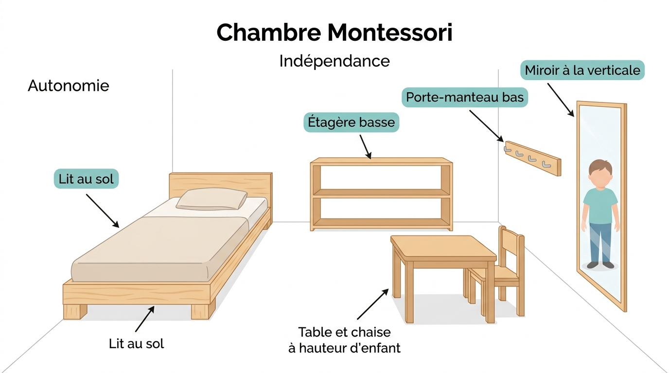 schéma de mobilier Montessori adapté à la hauteur d'un enfant schéma de mobilier Montessori adapté à la hauteur d'un enfant