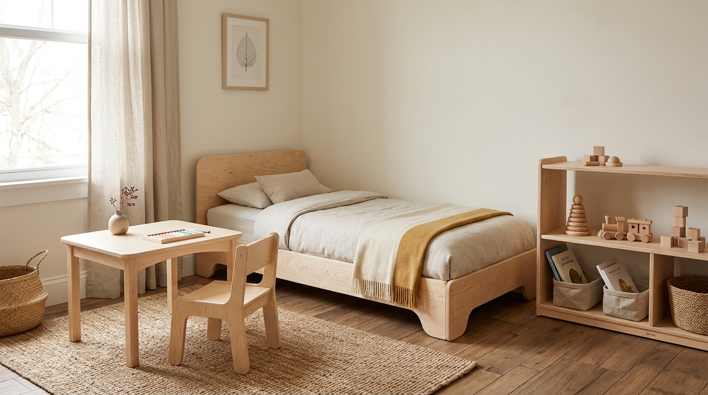 Mobilier Montessori pour chambre d’enfant Mobilier Montessori adapté à la hauteur d’enfant