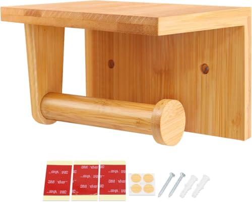 Porte Papier Toilette avec Étagère en Bambou
