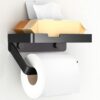 Porte Papier Toilette avec Étagère Noir Porte Papier Toilette avec Étagère Noir