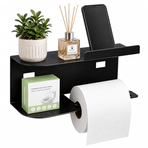 Porte Papier Toilette avec Étagère Noir