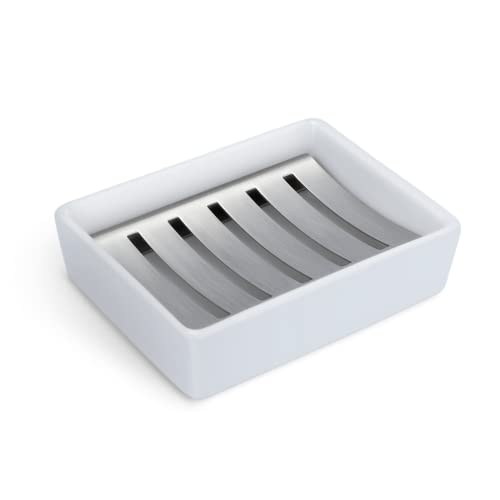 Porte-savon en céramique et inox Porte-savon en céramique et inox