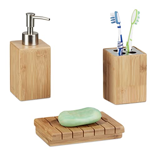 Set Accessoires Salle de Bain Bambou 3 pièces Set Accessoires Salle de Bain Bambou 3 pièces