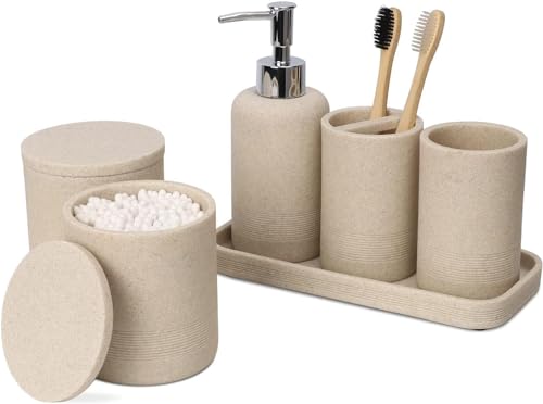 Set d'Accessoires de Salle de Bain Beige Set d'Accessoires de Salle de Bain Beige
