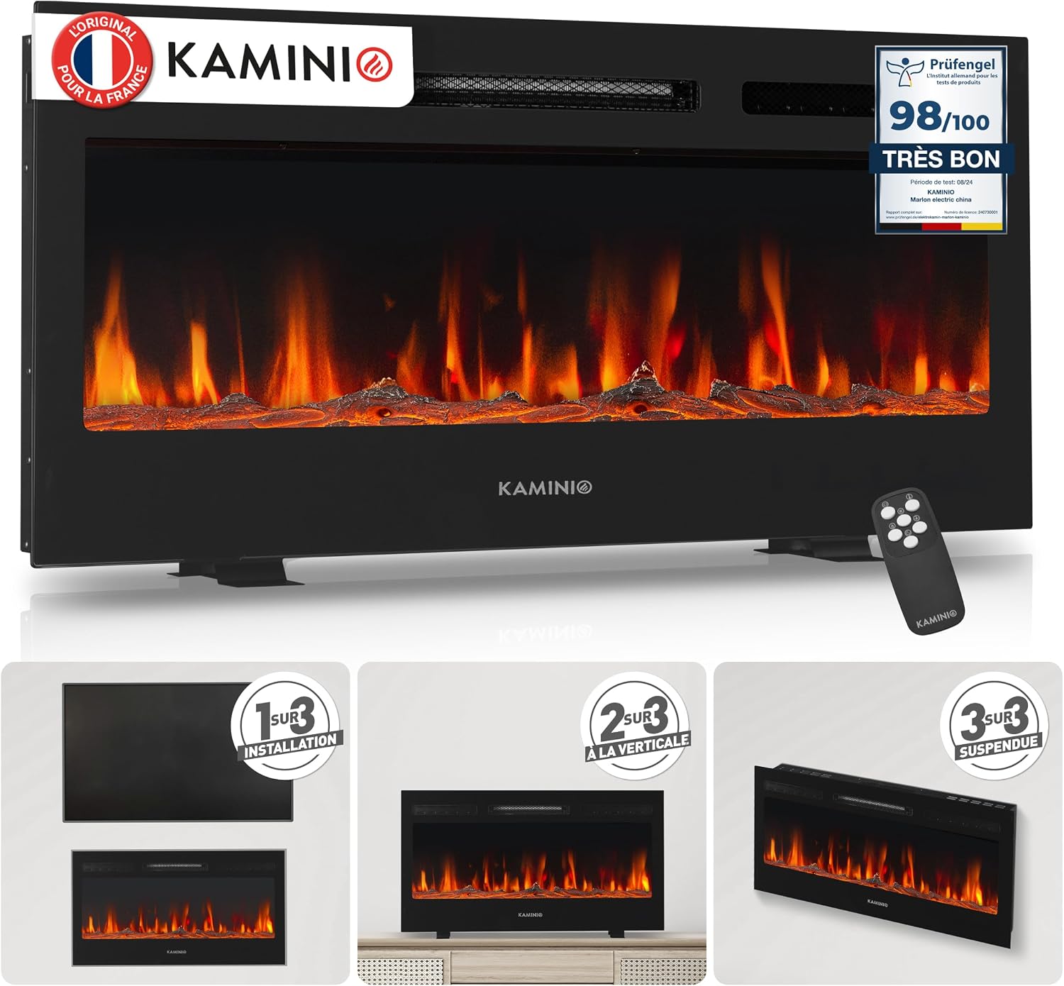 KAMINIO Marlon Pro 36 cheminée électrique noire 3 en 1 de 91,4 cm