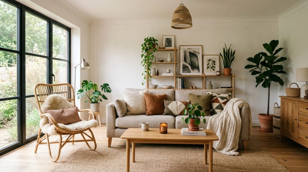 Salon bohème scandinave cocooning Salon associant le style bohème et le style scandinave pour une ambiance cocooning chaleureuse