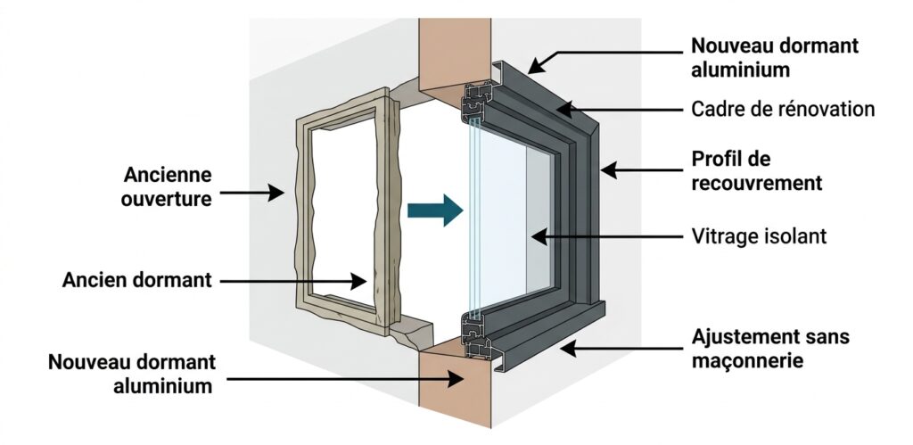 Schéma de remplacement d'une fenêtre aluminium sur mesure