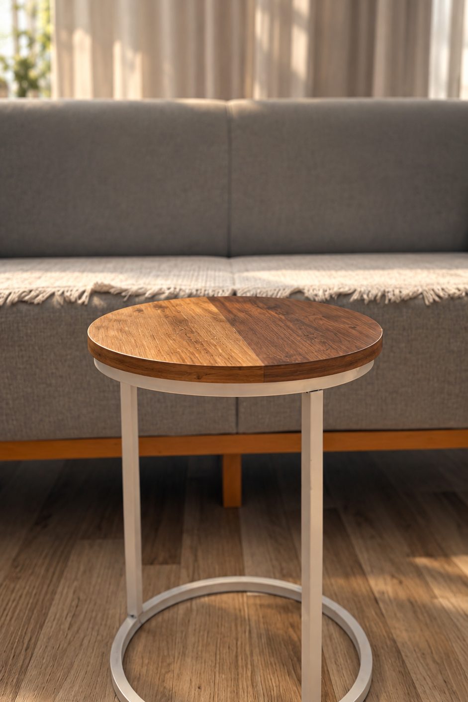 table basse au plateau pivotant bicolore en bois