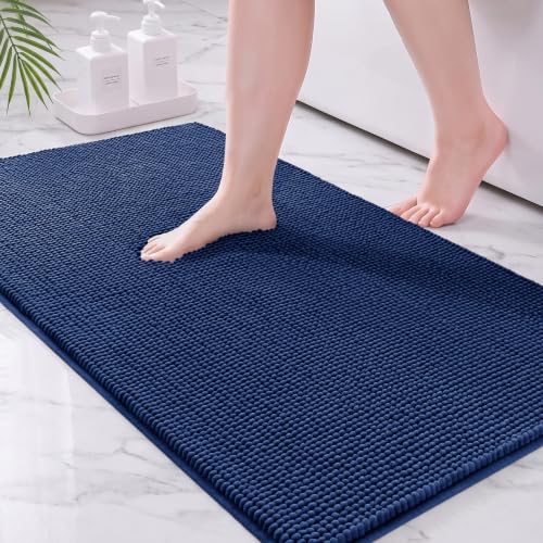 Tapis de Bain Doux en Chenille Bleu Marine Tapis de Bain Doux en Chenille Bleu Marine