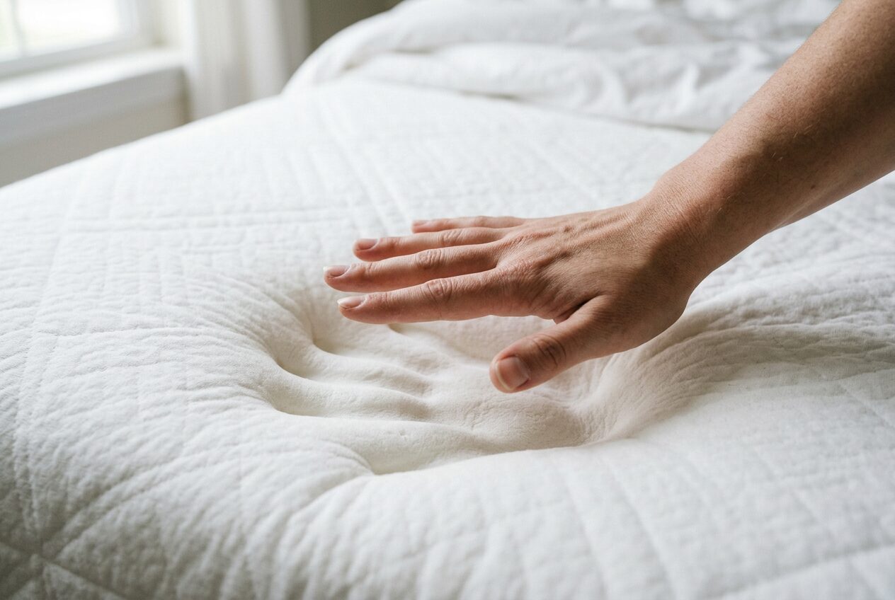 Empreinte dans la mousse à mémoire de forme Main appuyant sur une mousse à mémoire de forme et laissant une empreinte