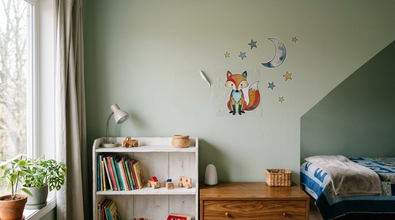 Retirer sticker mural sans trace Mur de chambre d'enfant après retrait propre d'un sticker mural sans trace