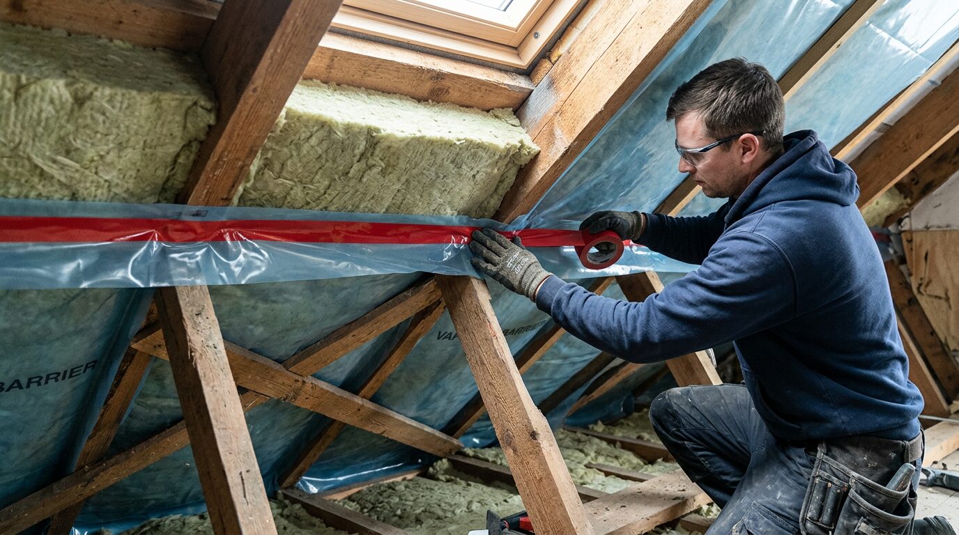 Pare-vapeur isolation toiture erreurs Membrane pare-vapeur posée en continu sur l'isolant de toiture