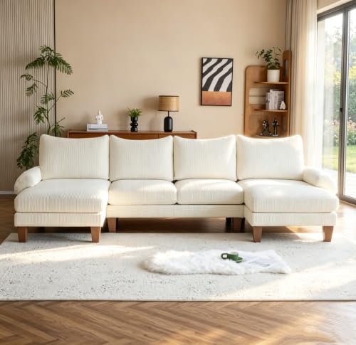 Canapé d'angle 4 places en velours beige