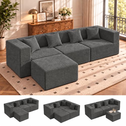 Canapé d'angle 4 places modulable en chenille