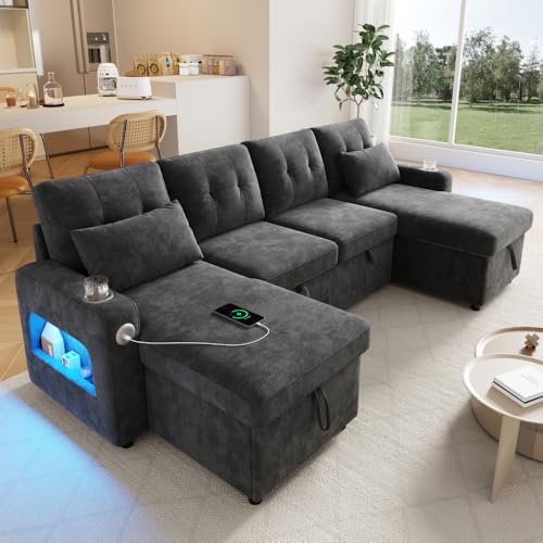 Canapé d'angle Convertible avec USB et LED
