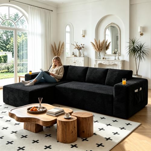 Canapé d'Angle Convertible en Velours Noir