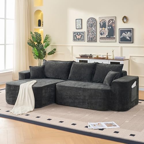 Canapé d'angle Modulable Noir Convertible 262cm